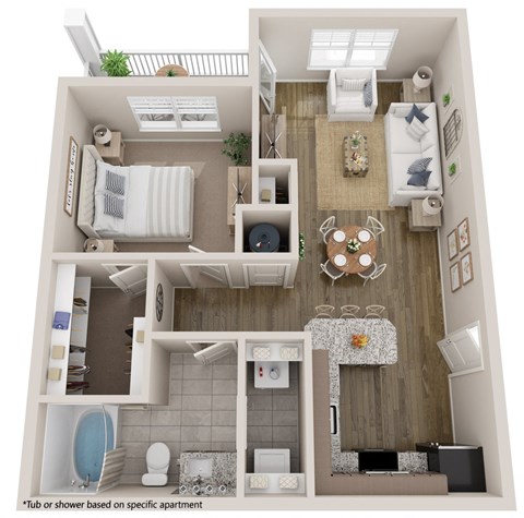 Floor plan for 1 bed, 1 bath, 759 sqft